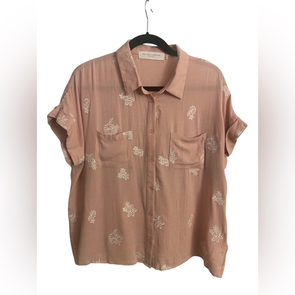 Nectar Clothing Boxy Button Down Shirt with Notched Collar L GUC